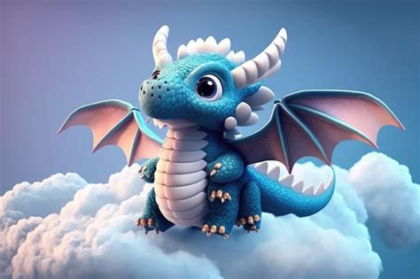 Premium Photo | A blue dragon with wings and wings on a cloud