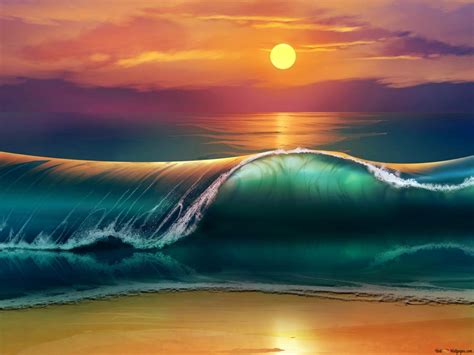 Wave and sunset 4K wallpaper download