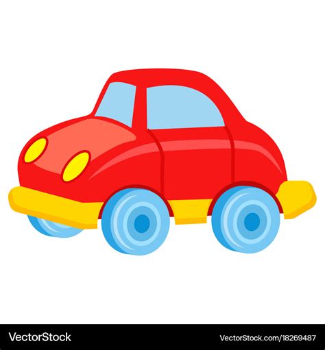 Red toy car with blue wheels Royalty Free Vector Image