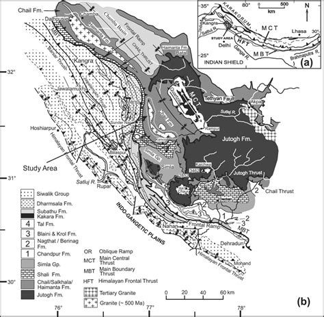 (a) Tectonic framework of the Himalaya. (b) Map showing regional ...