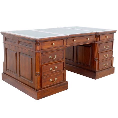 Solid Mahogany Wood Partners Desk with Large Drawers