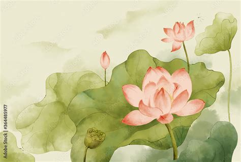 Chinese Feng Shui Ink Lotus .Classic Oriental Chinese Painting Stock Illustration | Adobe Stock