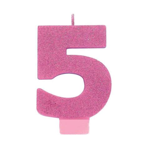 Amscan No. 5 Pink Glitter Numeral Candle Pink