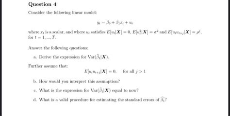 Solved Consider the following linear model: yt=β0+β1xt+ut | Chegg.com