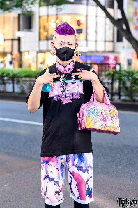 Japanese Anime, Akihabara & Otaku Fashion in Harajuku w/ Las42018 Tee, Handmade Anime Pants ...