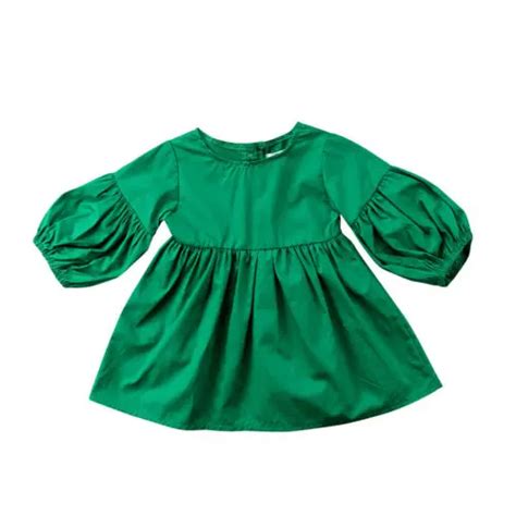 Girl Party Pageant Long Sleeve Tutu Mini Dresses Lovely Kids Baby Girls Clothes Casual Green ...