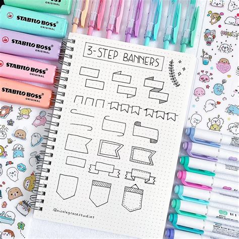 Nicole Grace on Instagram: “Simple 3-step banner ideas for your bullet journal or study notes 💐 ...