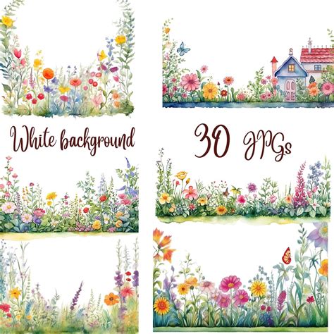 10 Watercolor Spring Border Clipart Jpgs,commercial Use,digital Download,card Making, Mixed ...