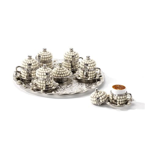 Silver Color Tiryaki Turkish Coffee Set For Two Person With Glasses ...