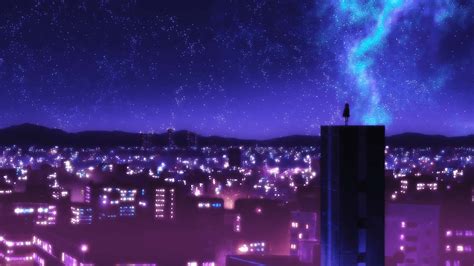 Download Purple Night Anime City Wallpaper | Wallpapers.com