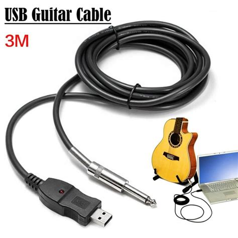 Guitar Bass 1/4 6.3MM To USB Interface Link Connection PC Instrument Cable Audio Adapter ...