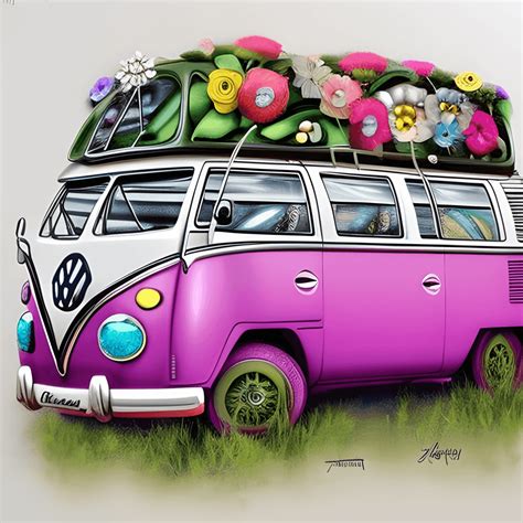 Volkswagen Bus Hippie Style Flowers · Creative Fabrica