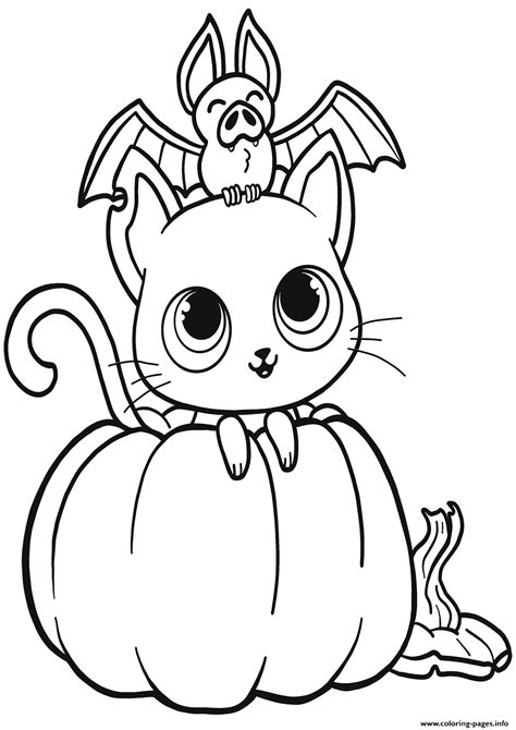 Bat Cat And Pumpkin Halloween Coloring page Printable