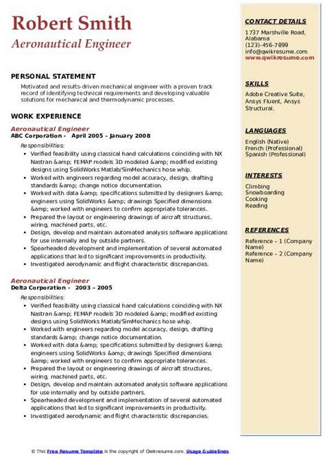 Aeronautical Engineer Resume Samples | QwikResume