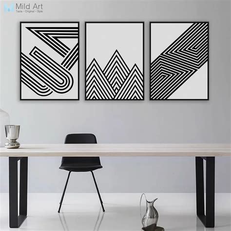 Black White Modern Minimalist Geometric Shape A4 Art Prints Poster Abstract Wall Picture Canvas ...