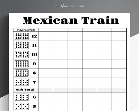 Mexican Train Score Card. Dominos Score Sheet. Mexican Train Score Sheet. Domino Game. Dominos ...