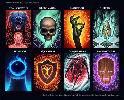 ArtStation - DnD Magic Schools Illustration, card design and mockups , Mikolaj Lasota | Magic ...