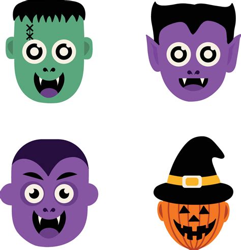 Different Halloween Mask With Creepy Cartoon Design. Vector ...