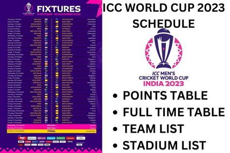 ICC World Cup 2023 Schedule, Fixtures, WC Time Table Stadium