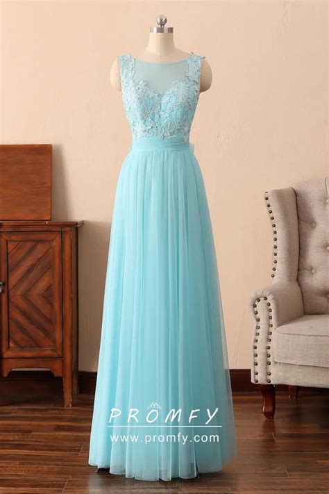 Exquisite Lace Appliqued Aqua Blue Evening Dress - Promfy