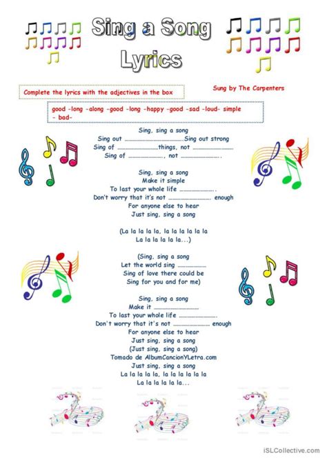 Sing a Song Lyrics song and nursery…: English ESL worksheets pdf & doc