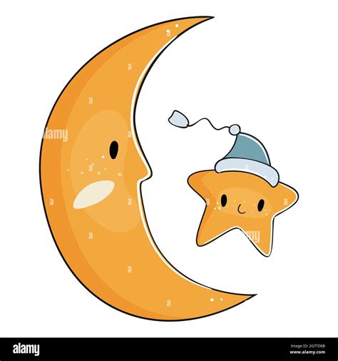 Cute cartoon moon and star. Vector illustration Stock Vector Image ...