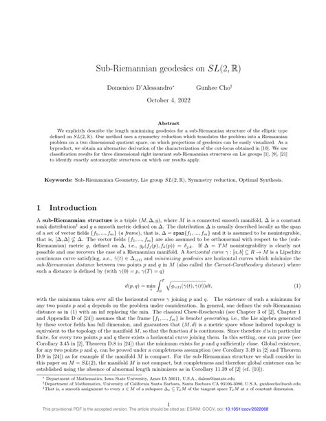 (PDF) Sub-Riemannian Geodesics on SL(2,R)