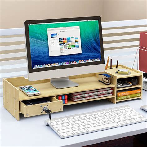 Multi-function Desktop Monitor Stand Computer Laptop Screen Riser Wood Shelf Desk Storage Holder ...