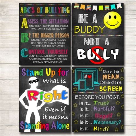 Anti Bully Poster Pack, Classroom Decor, Counselor Office Decor, Educational Classroom Decor, No ...