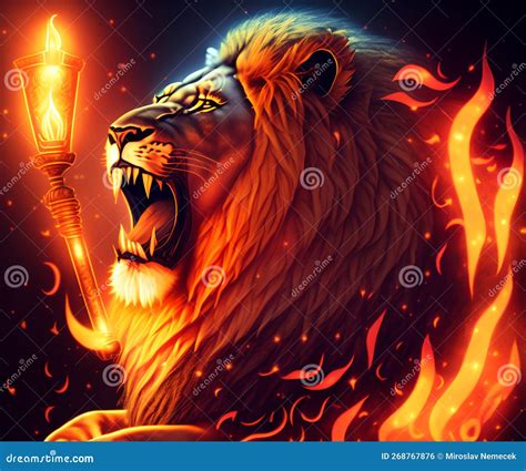 Roaring Lion with Flames, Generative AI Illustration Stock Photo - Image of flames, decoration ...