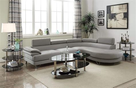 Light Grey Bonded Faux Leather Sectional Sofa Set Light Grey Color - Walmart.com