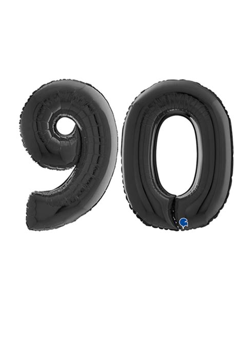 Inflated Mid-Size Black 90th Birthday Number Balloons On Weights