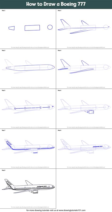 How to Draw a Boeing 777 (Airplanes) Step by Step | DrawingTutorials101.com