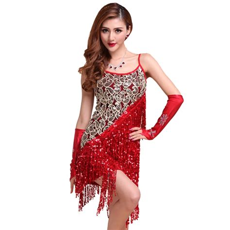 Sexy Women Sequins Fringes Tassel Skirt Ladies Latin Tango Ballroom Salsa Dance Dress-in Latin ...