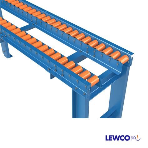 Dual Lane Gravity Roller Conveyor, Narrow Width with Cotter Pinned Axles - Lewco Conveyors