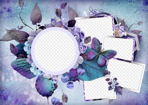 Photoshop Frame collage for family photos (5 photo) , PSD PNG formats - Purple happiness