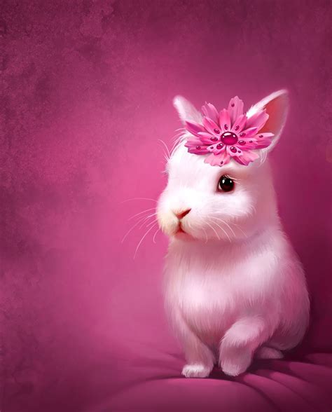 Adorable White Rabbit with Pink Flower