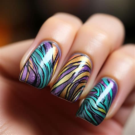 Premium AI Image | Rainbow Zebra Nails Design RainbowColored Zebra ...