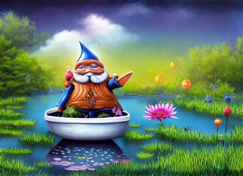 a garden gnome sailing in a small bucket, whimsical | Stable Diffusion ...