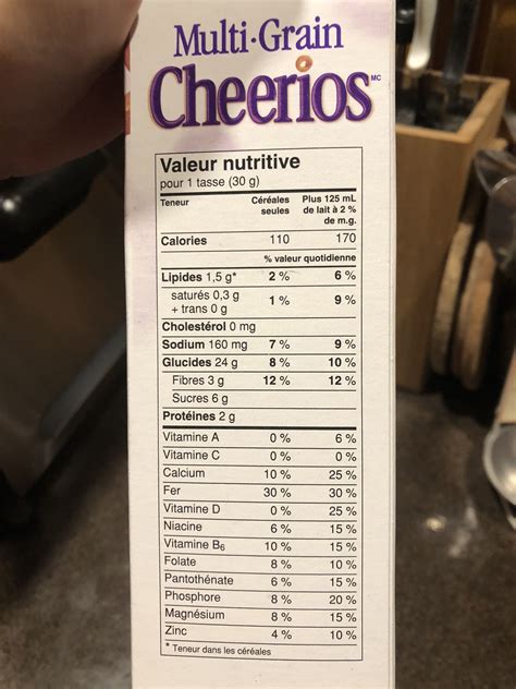 General Mills Cheerios Nutrition Label