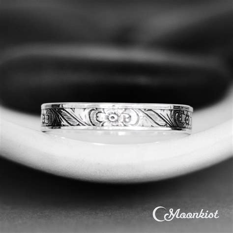 Vintage-Inspired Engraved Wedding Band Sterling Silver | Etsy