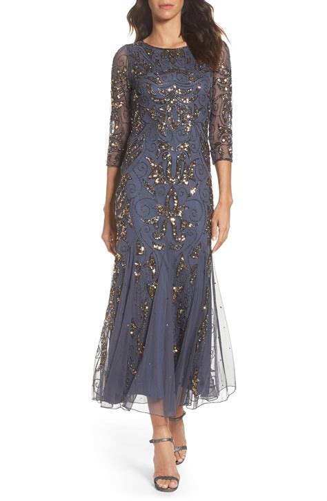 Pisarro Nights Illusion Sleeve Beaded A-Line Gown | Nordstrom | Petite evening dresses, Formal ...