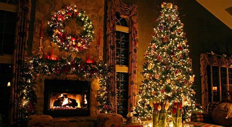 HD wallpaper: lighted Christmas tree, ornaments, fireplace, christmas decorations | Wallpaper Flare