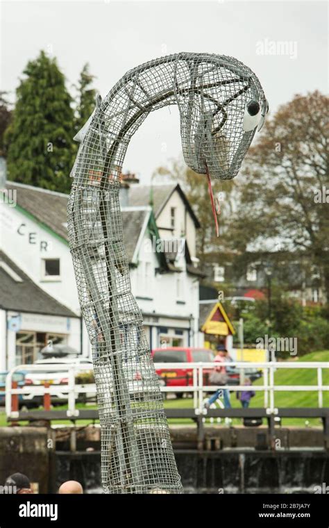 A wire sculpture statue of the famous Loch Ness monster Nessie, by the ...