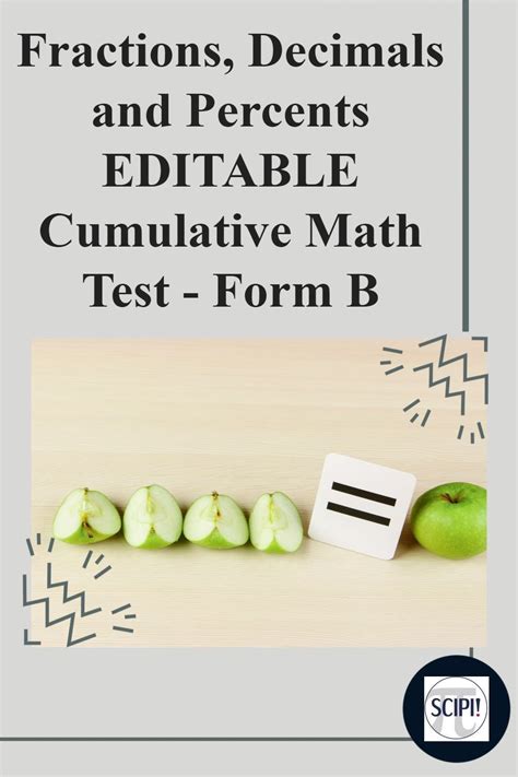 Fractions, Decimals and Percents EDITABLE Cumulative Math Test - Form B | Math test, Fractions ...