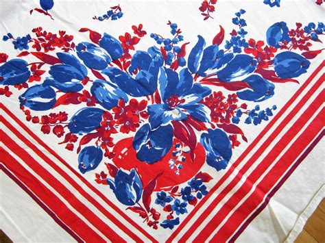 Red White and Blue Floral Vintage Tablecloth With - Etsy | Vintage ...