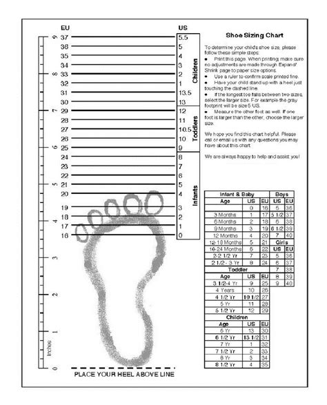 Printable Shoe Size Chart Men's