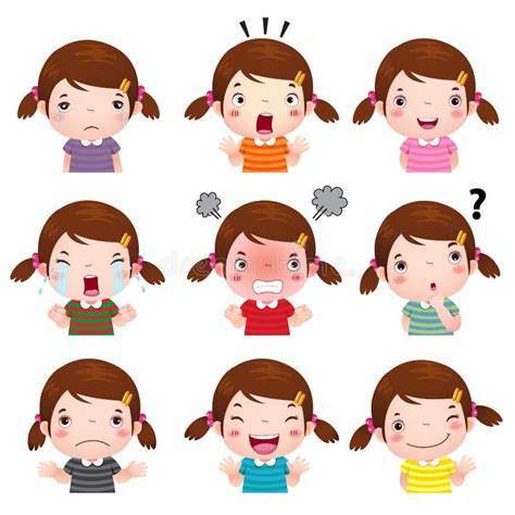 Cute Girl Faces Showing Different Emotions Stock Vector - Illustration of greeting, laugh: 60785380