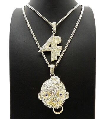 Iced Gold Plated Lil BABY 4PF Pendant & 20" 24" Box Cuban Chain Hip Hop ...