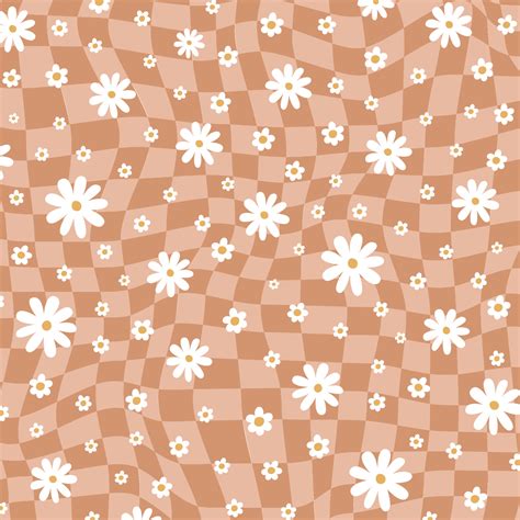 Groovy retro floral background. Retro checkered background. Retro 70s ...